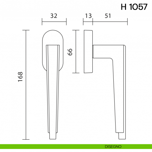 Maniglia per finestra martellina DK H 1057 Valli collezione Lab disegno