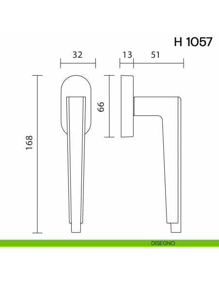 Maniglia per finestra martellina DK H 1057 Valli collezione Lab disegno