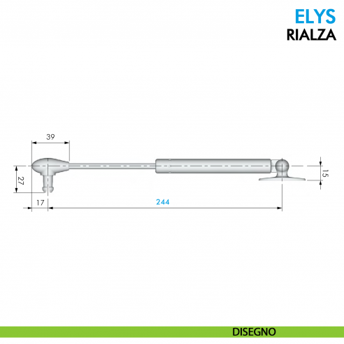 Pistone a gas Ferramenta Livenza Elys rialza frizionata lunghezza 244 mm - disegno asta Elys