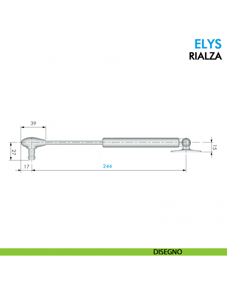 Pistone a gas Ferramenta Livenza Elys rialza frizionata lunghezza 244 mm - disegno asta Elys