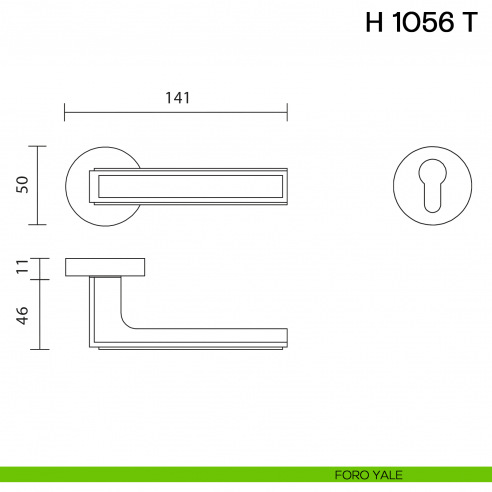Maniglia per porta H 1056 T Valli collezione Lab foro yale