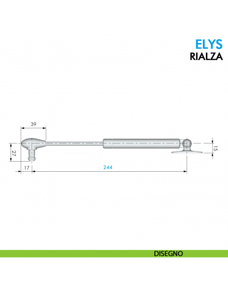 Asta a gas Ferramenta Livenza Elys rialza soft-stop lunghezza 244 mm - disegno asta Elys