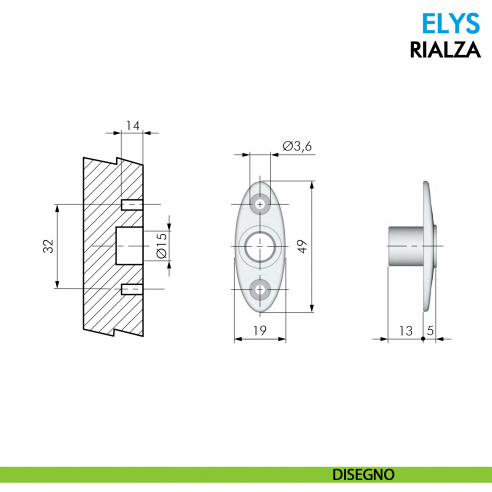Asta a gas Ferramenta Livenza Elys rialza soft-stop lunghezza 244 mm - disegno supporto per fianco
