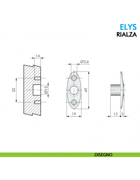 Asta a gas Ferramenta Livenza Elys rialza soft-stop lunghezza 244 mm - disegno supporto per fianco