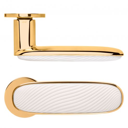 Maniglia per porta Dune dnd handles con porcellana lucida bianco sabbia