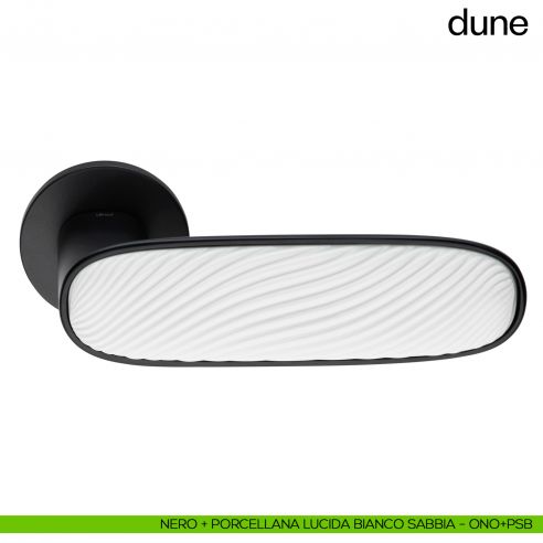 Maniglia per porta Dune dnd handles con porcellana lucida bianco sabbia - nero
