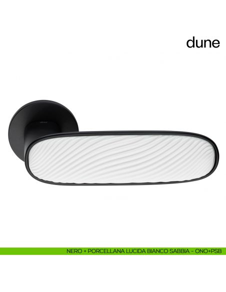 Maniglia per porta Dune dnd handles con porcellana lucida bianco sabbia - nero
