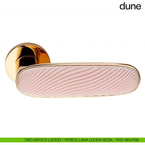 Maniglia per porta Dune dnd handles oro antico lucido + porcellana lucida rosa