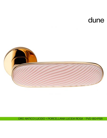 Maniglia per porta Dune dnd handles oro antico lucido + porcellana lucida rosa