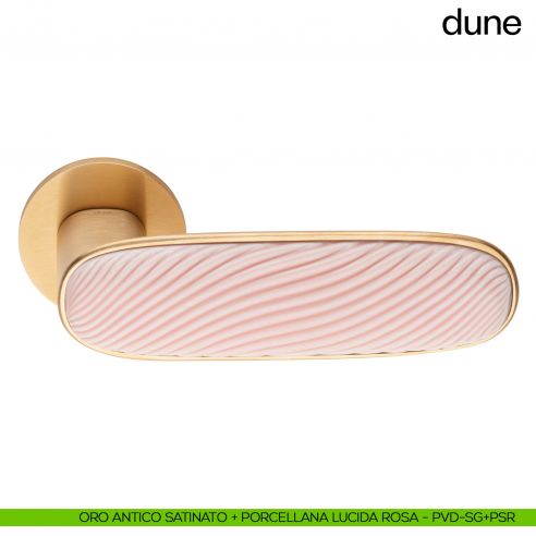 Maniglia per porta Dune dnd handles oro antico satinato + porcellana lucida rosa
