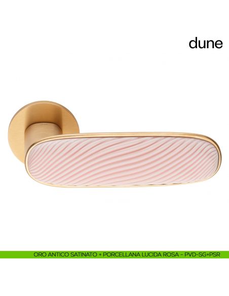 Maniglia per porta Dune dnd handles oro antico satinato + porcellana lucida rosa