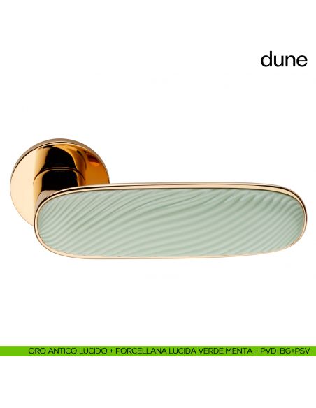 Maniglia per porta Dune dnd handles oro antico lucido + porcellana lucida verde