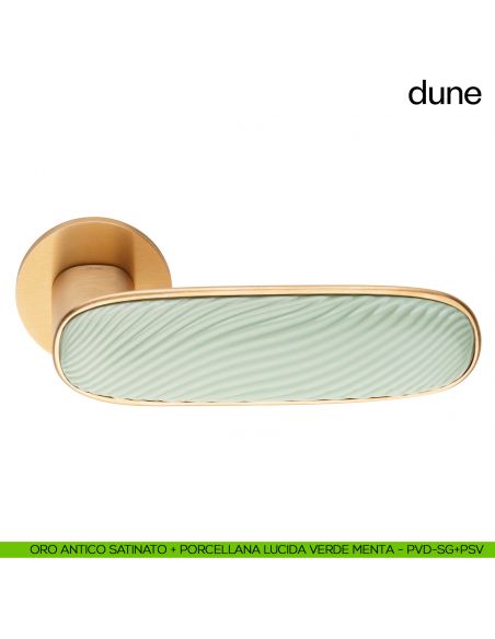 Maniglia per porta Dune dnd handles oro antico satinato + porcellana lucida verde