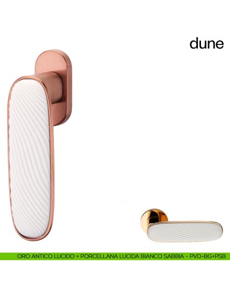 Maniglia per finestra martellina DK Dune dnd porcellana lucida bianco sabbia - oro antico lucido