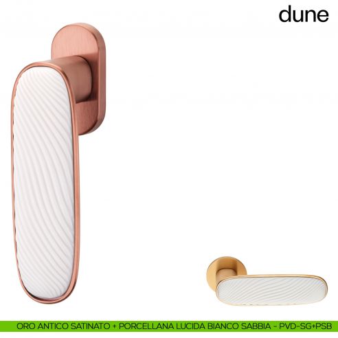 Maniglia per finestra martellina DK Dune dnd porcellana lucida bianco sabbia - oro antico satinato