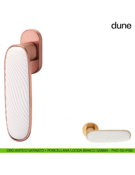 Maniglia per finestra martellina DK Dune dnd porcellana lucida bianco sabbia - oro antico satinato