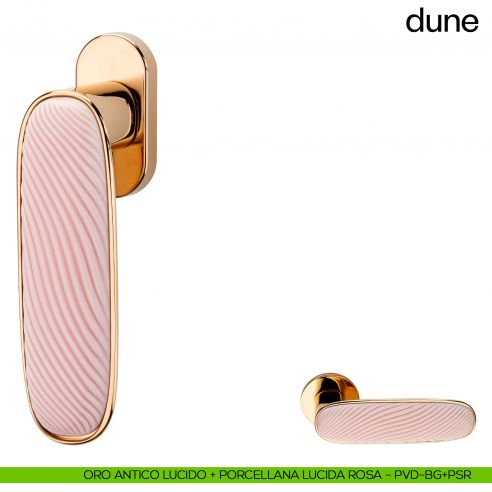 Maniglia per finestra martellina DK Dune dnd porcellana lucida rosa nuvola - oro antico lucido