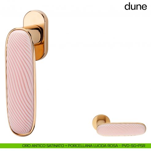 Maniglia per finestra martellina DK Dune dnd porcellana lucida rosa nuvola - oro antico satinato