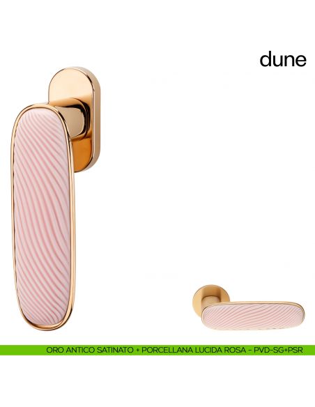 Maniglia per finestra martellina DK Dune dnd porcellana lucida rosa nuvola - oro antico satinato
