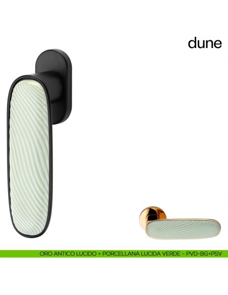 Maniglia per finestra martellina DK Dune dnd porcellana lucida verde menta - oro antico lucido