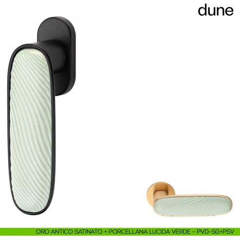 Maniglia per finestra martellina DK Dune dnd porcellana lucida verde menta - oro antico satinato