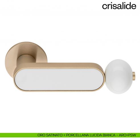 Maniglia per porta Crisalide dnd handles con porcellana - oro satinato + porcellana lucida bianca