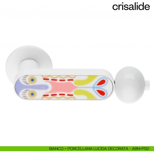Maniglia per porta Crisalide dnd handles con porcellana - bianco + porcellana lucida decorata