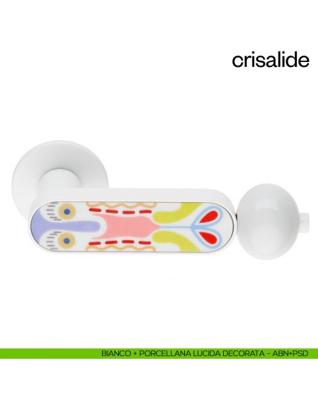 Maniglia per porta Crisalide dnd handles con porcellana - bianco + porcellana lucida decorata