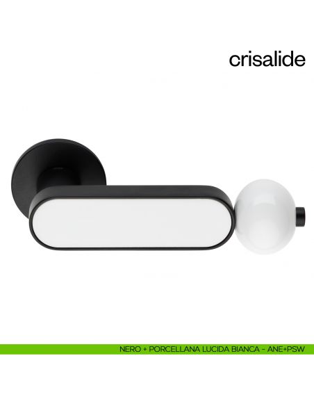 Maniglia per porta Crisalide dnd handles con porcellana - nero + porcellana lucida bianca