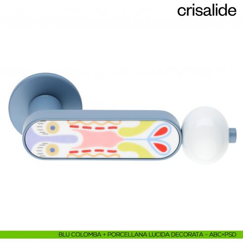 Maniglia per porta Crisalide dnd handles con porcellana - blu colomba + porcellana lucida decorata
