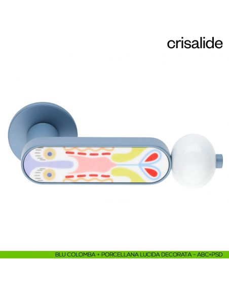 Maniglia per porta Crisalide dnd handles con porcellana - blu colomba + porcellana lucida decorata