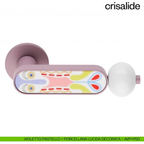 Maniglia per porta Crisalide dnd handles con porcellana - violetto + porcellana lucida decorata