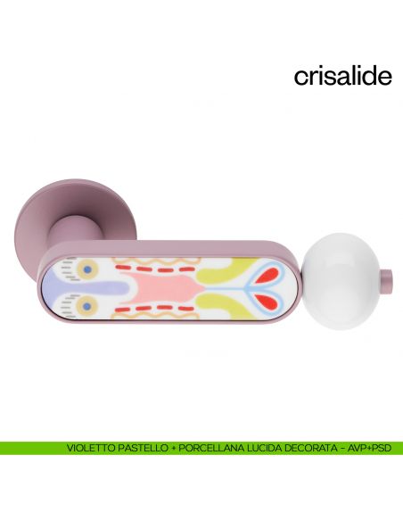Maniglia per porta Crisalide dnd handles con porcellana - violetto + porcellana lucida decorata