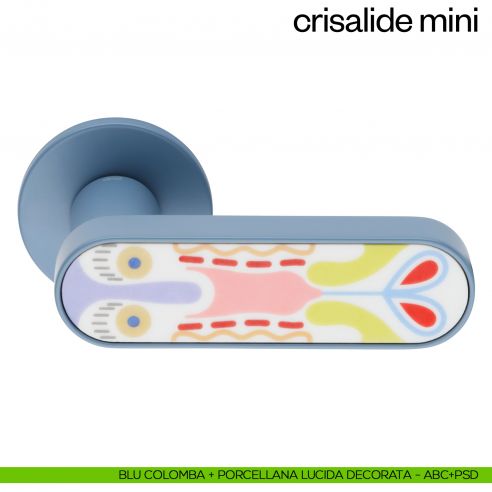 Maniglia per porta Crisalide Mini dnd handles con porcellana - blu colomba + porcellana lucida decorata
