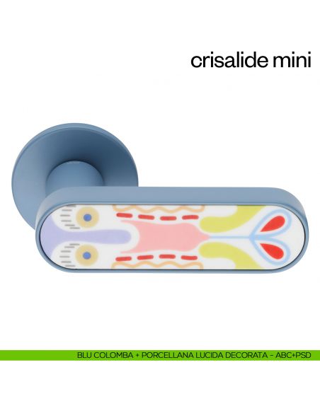 Maniglia per porta Crisalide Mini dnd handles con porcellana - blu colomba + porcellana lucida decorata