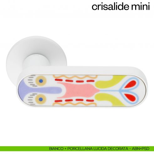 Maniglia per porta Crisalide Mini dnd handles con porcellana - bianco + porcellana lucida decorata