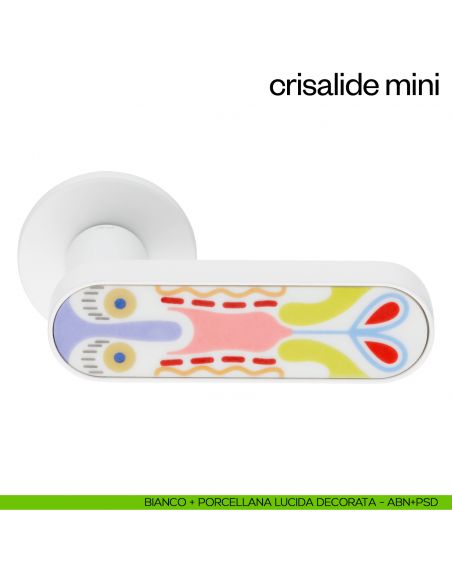 Maniglia per porta Crisalide Mini dnd handles con porcellana - bianco + porcellana lucida decorata