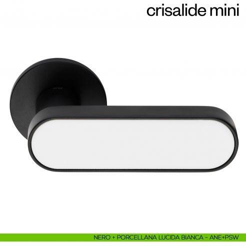 Maniglia per porta Crisalide Mini dnd handles con porcellana - nero + porcellana lucida bianca