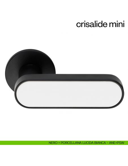 Maniglia per porta Crisalide Mini dnd handles con porcellana - nero + porcellana lucida bianca