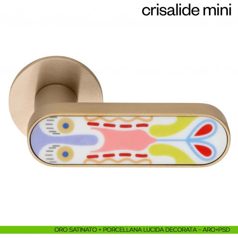 Maniglia per porta Crisalide Mini dnd handles con porcellana - oro satinato + porcellana lucida decorata