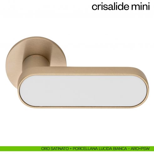 Maniglia per porta Crisalide Mini dnd handles con porcellana - oro satinato + porcellana lucida bianca