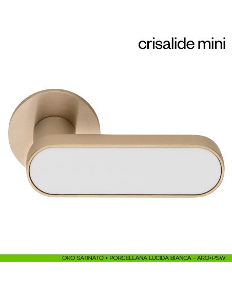 Maniglia per porta Crisalide Mini dnd handles con porcellana - oro satinato + porcellana lucida bianca