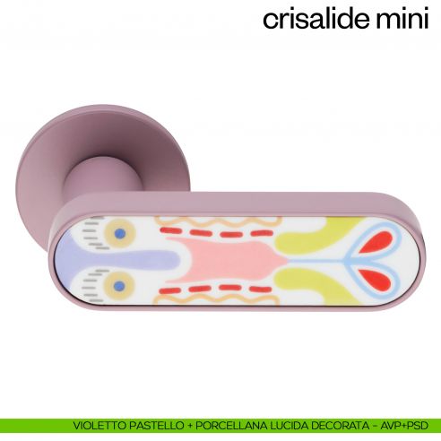 Maniglia per porta Crisalide Mini dnd handles con porcellana - violetto + porcellana lucida decorata