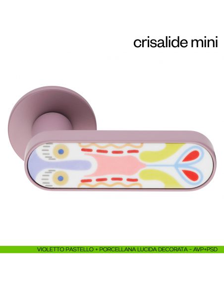 Maniglia per porta Crisalide Mini dnd handles con porcellana - violetto + porcellana lucida decorata