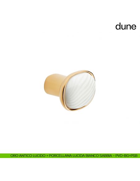 Pomolo per mobile Dune dnd handles con porcellana lucida bianco sabbia - oro antico lucido