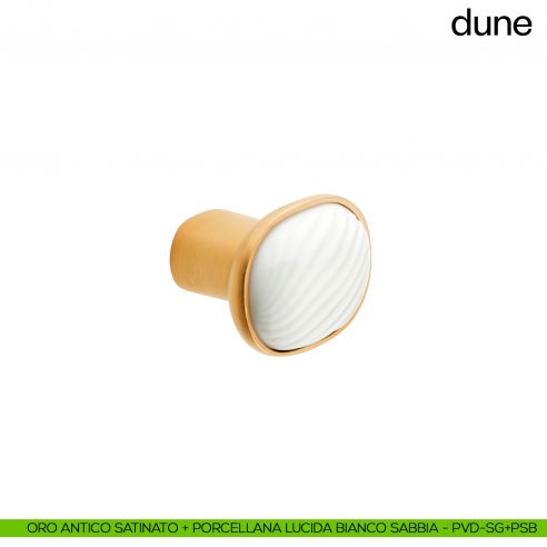 Pomolo per mobile Dune dnd handles con porcellana lucida bianco sabbia - oro antico satinato