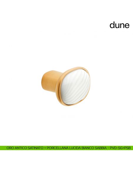 Pomolo per mobile Dune dnd handles con porcellana lucida bianco sabbia - oro antico satinato