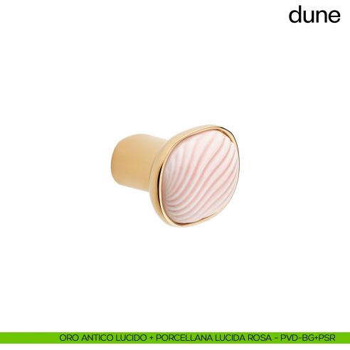 Pomolo per mobile Dune dnd handles con porcellana lucida rosa nuvola - oro antico lucido