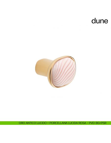 Pomolo per mobile Dune dnd handles con porcellana lucida rosa nuvola - oro antico lucido