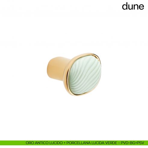Pomolo per mobile Dune dnd handles con porcellana lucida verde menta - oro antico lucido